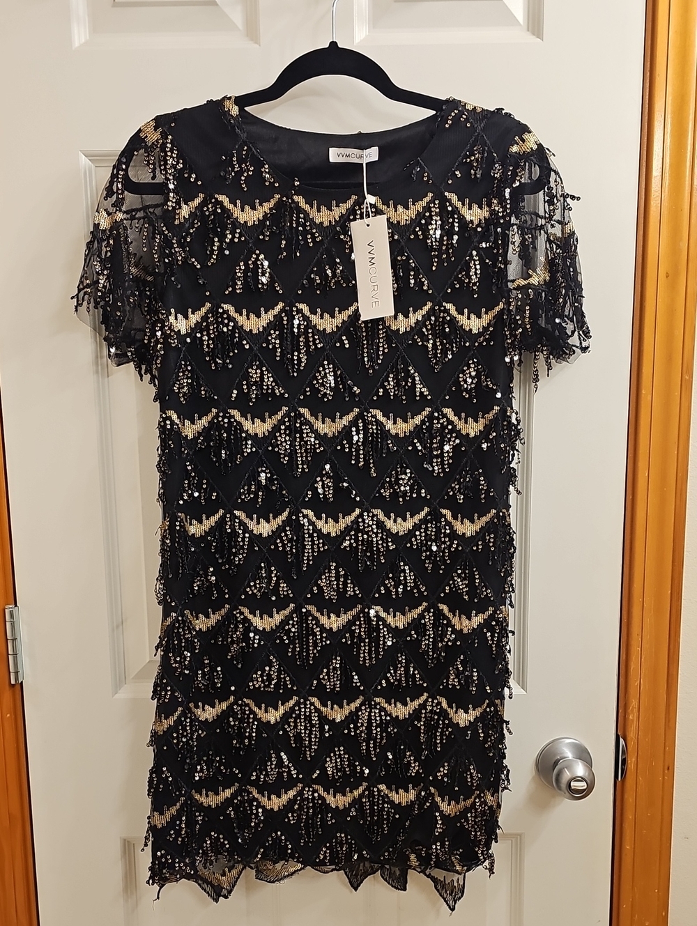 Black and Gold Sequin Midi Dress